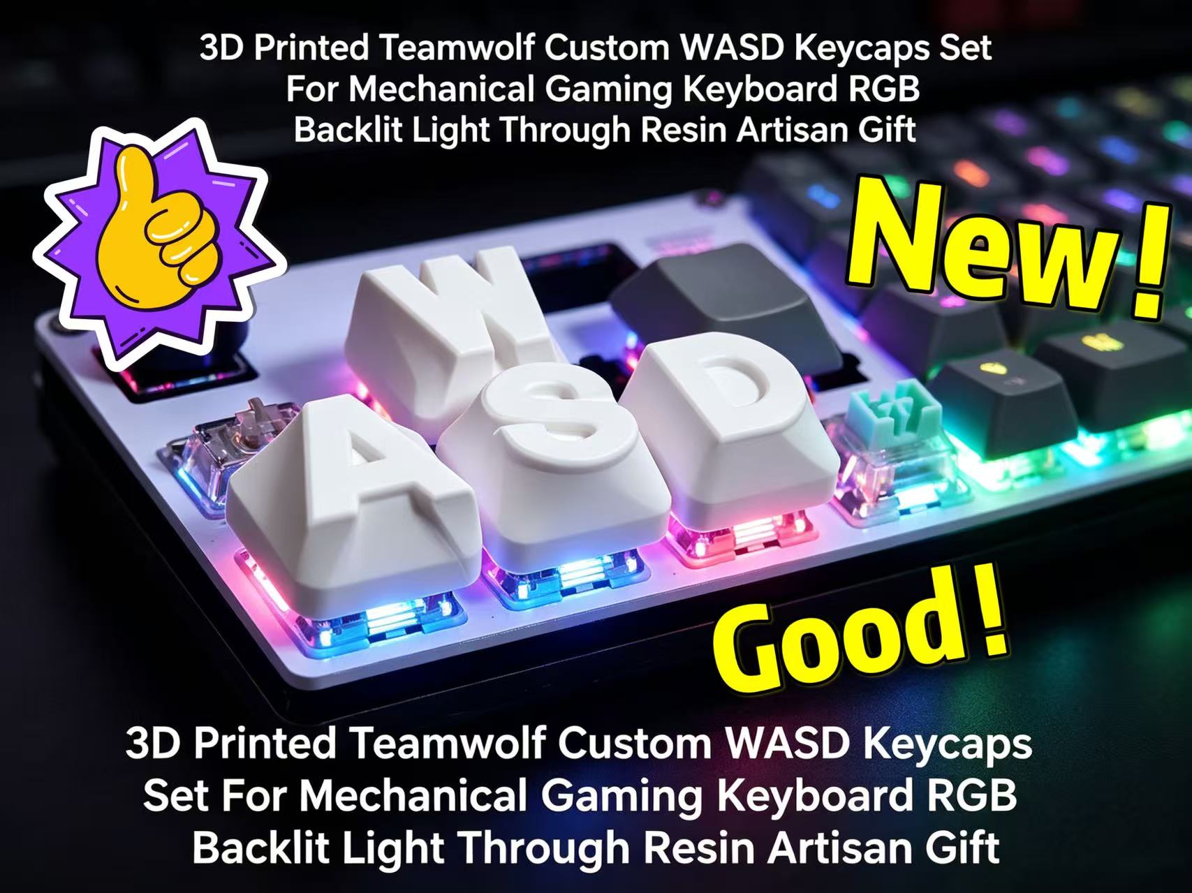 Gaming Keyboard 2026 - Zestaw klawiszy WASD Teamwolf z nadrukiem